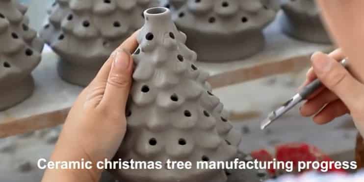Drilling the holes in ceramic Christmas tree