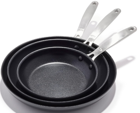 OXO Enhanced 8″-10″-12″ 3-Piece Frying Pan Set, Healthy Ceramic Nonstick