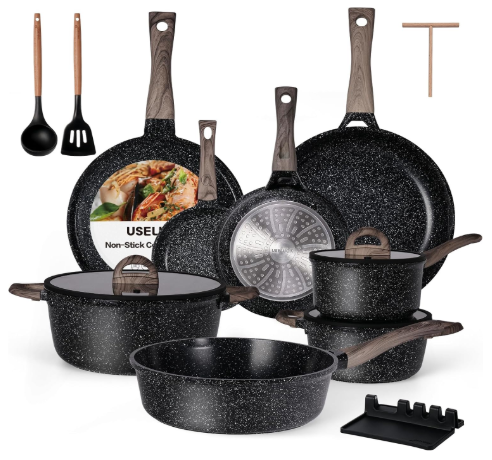 USELUCK / Generic 22-Piece Black Granite Nonstick Ceramic Cookware Set
