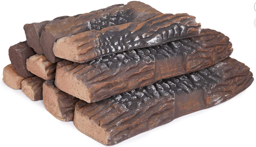 GASPRO Ceramic Logs for Gas Fireplace – 10-Piece Sec.