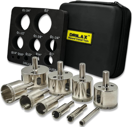 Drilax 10-Piece Diamond Drill Bit Set (1/4″ to 2″) with Water Guide & Case