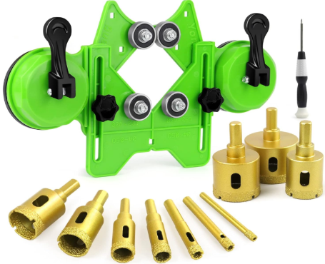 MARSBASE Diamond Hole Saw Tile Drill Bits Kit, 10-pcs Serrated Brazed Dry Diamond Hole Saw Set with EVA Guide Jig