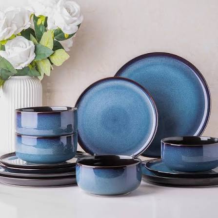 Amazon.com | LeRatio Ceramic Dinnerware Sets for 4,Porcelain Plates and Bowls Sets,Handmade Reactive Glaze Dishes Set,Chip Resistant and Scratch Resistant | Oven&Dishwasher & Microwave Safe,Service for 4-Blue: Dinnerware Sets