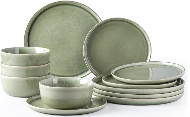 AmorArc Handmade Reactive Glaze Stoneware Dinnerware Set – 18 Pieces