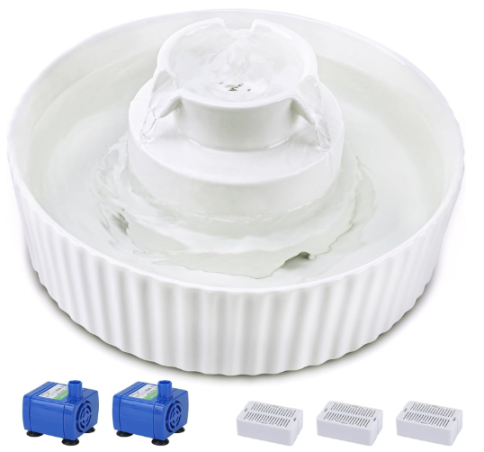 awfery Ceramic Cat Water Fountain – 2.1L/71oz (Cupcake Design)