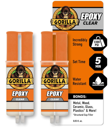 Gorilla 2-Part Epoxy, Clear (0.85 oz Syringe)