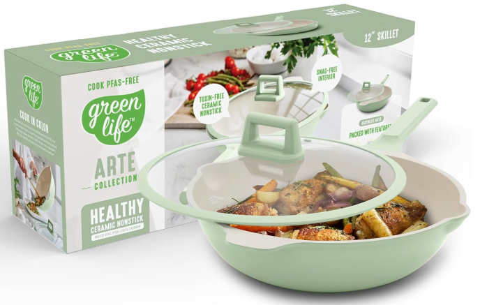 GreenLife Nonstick 12” All in One Deep Skillet Wok with Lid